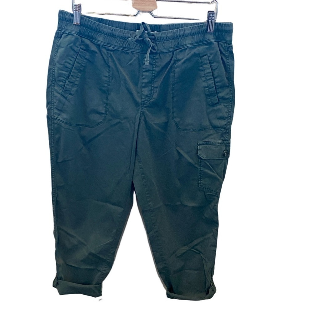 Sonoma Elastic Tie Waist Crop Cargo Pants in Green/Olive. Size 14.